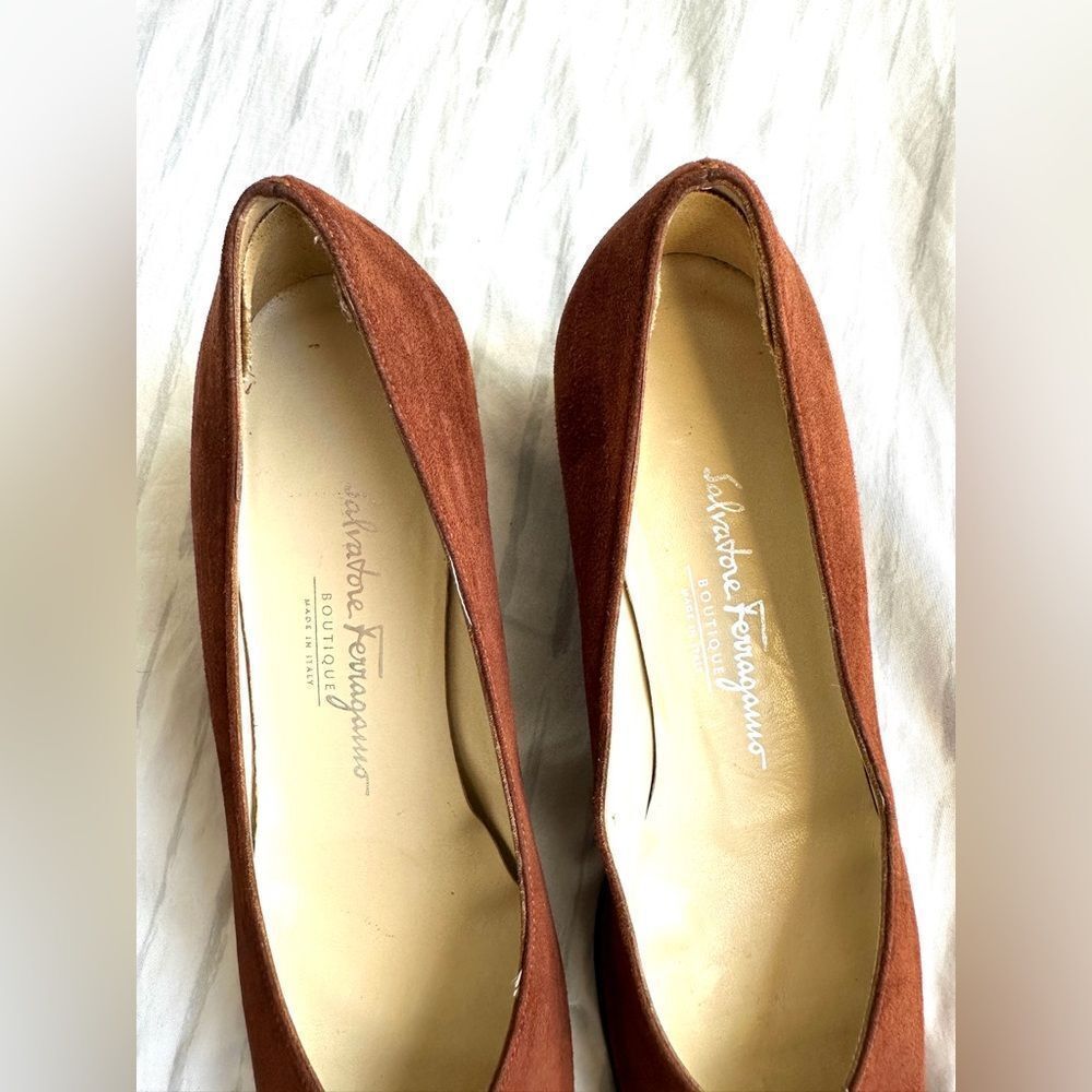 Salvatore Ferragamo brown Suede Tortoise Heels women’s size 7- 3A Italy - Picture 5 of 12